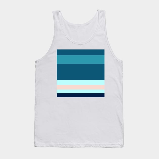 A lovely federation of Oxford Blue, Blue Sapphire, Sea, Pale Cyan and Champagne Pink stripes. Tank Top by Sociable Stripes